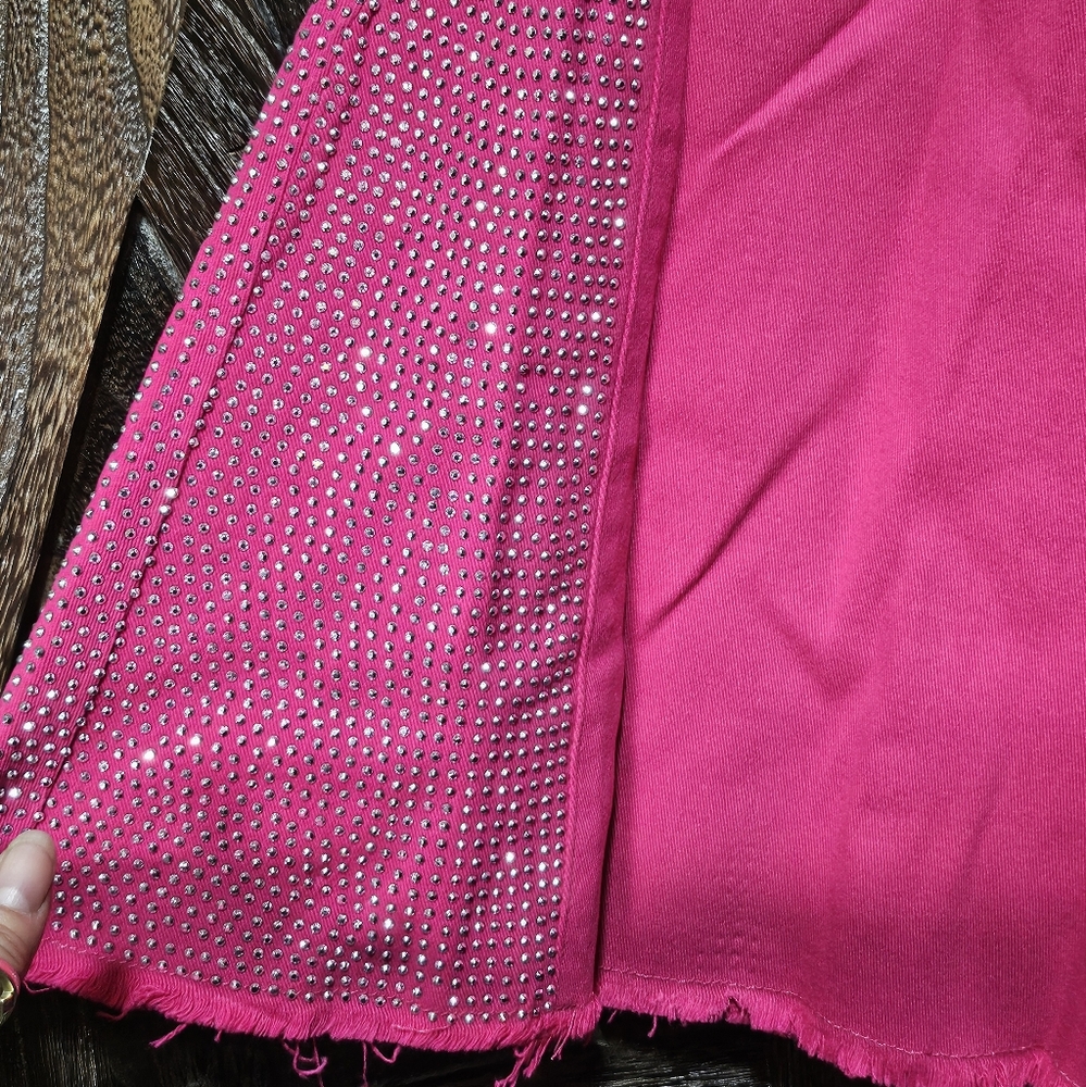 NEW LUCKY AND BLESSED Pink Rhinestone Side Panel Flare Jeans (Tummy Control) - Picture 5 of 7